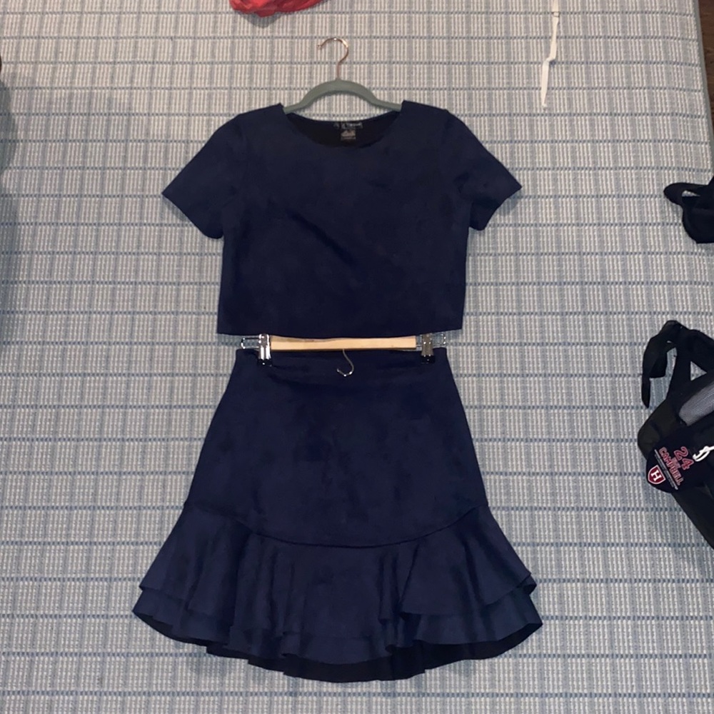 AQUA navy blue skirt and shirt set